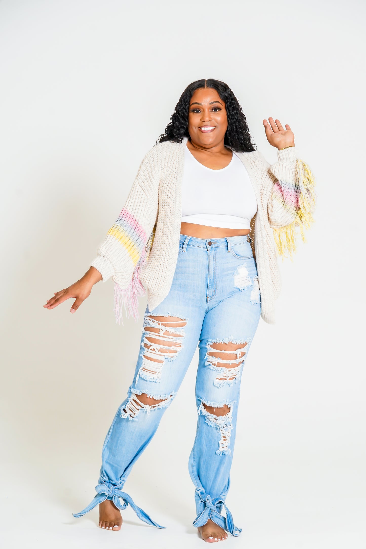 Tassel Sleeve Knitted Cardigan