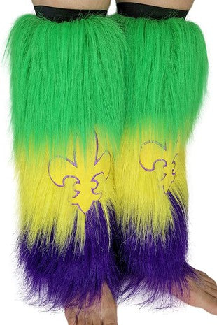Mardi Gras fur leg warmers w/fleur de lis