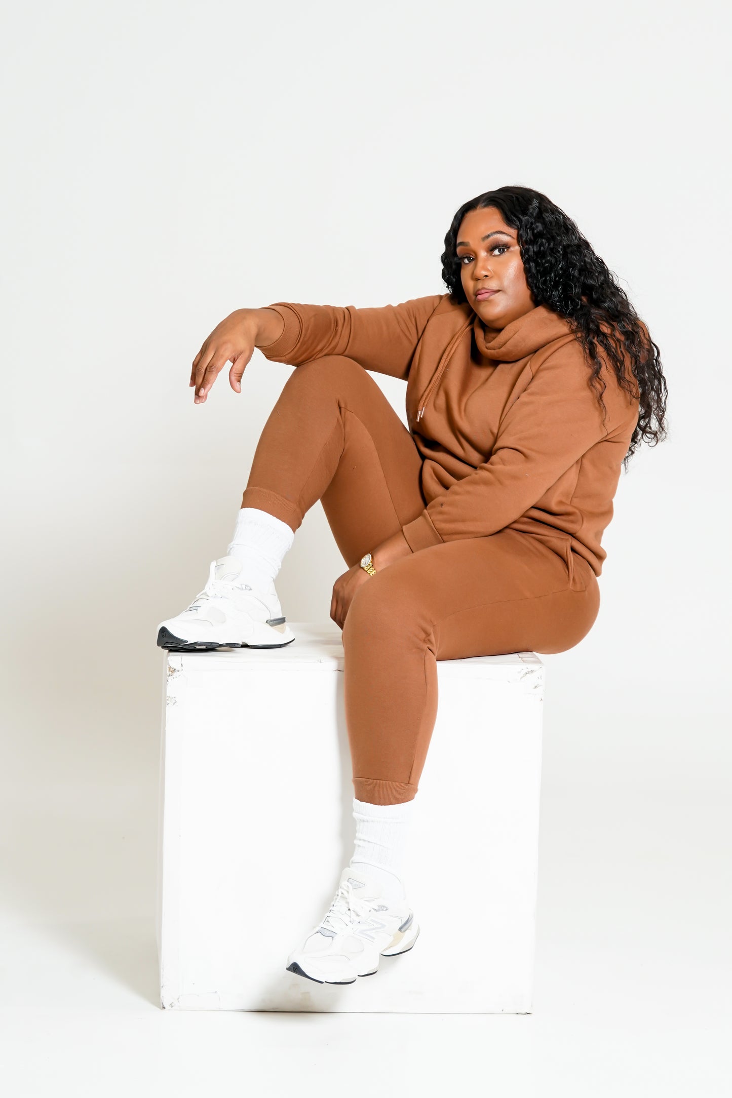 Cozy Side Tie Hoodie Jogger Set in (DK Camel)