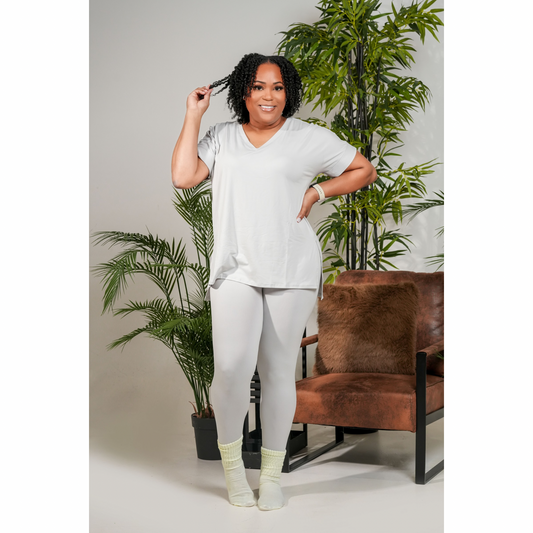 BRUSHED DTY MICROFIBER LOUNGEWEAR SET in  the  color Lt. grey