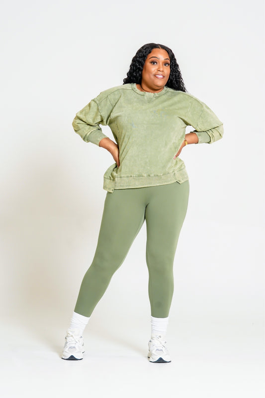 Vintage Acid Wash Lounge Set (Olive)