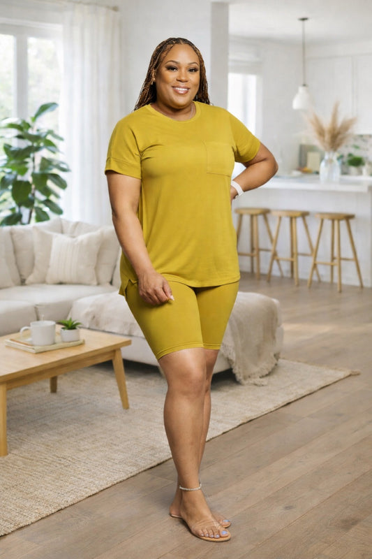 Throw & Go Short Set (Olive Mustard)