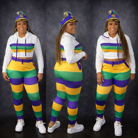 Mardi Gras Striped Hoodie Two-Piece Set! Sizes S-2x