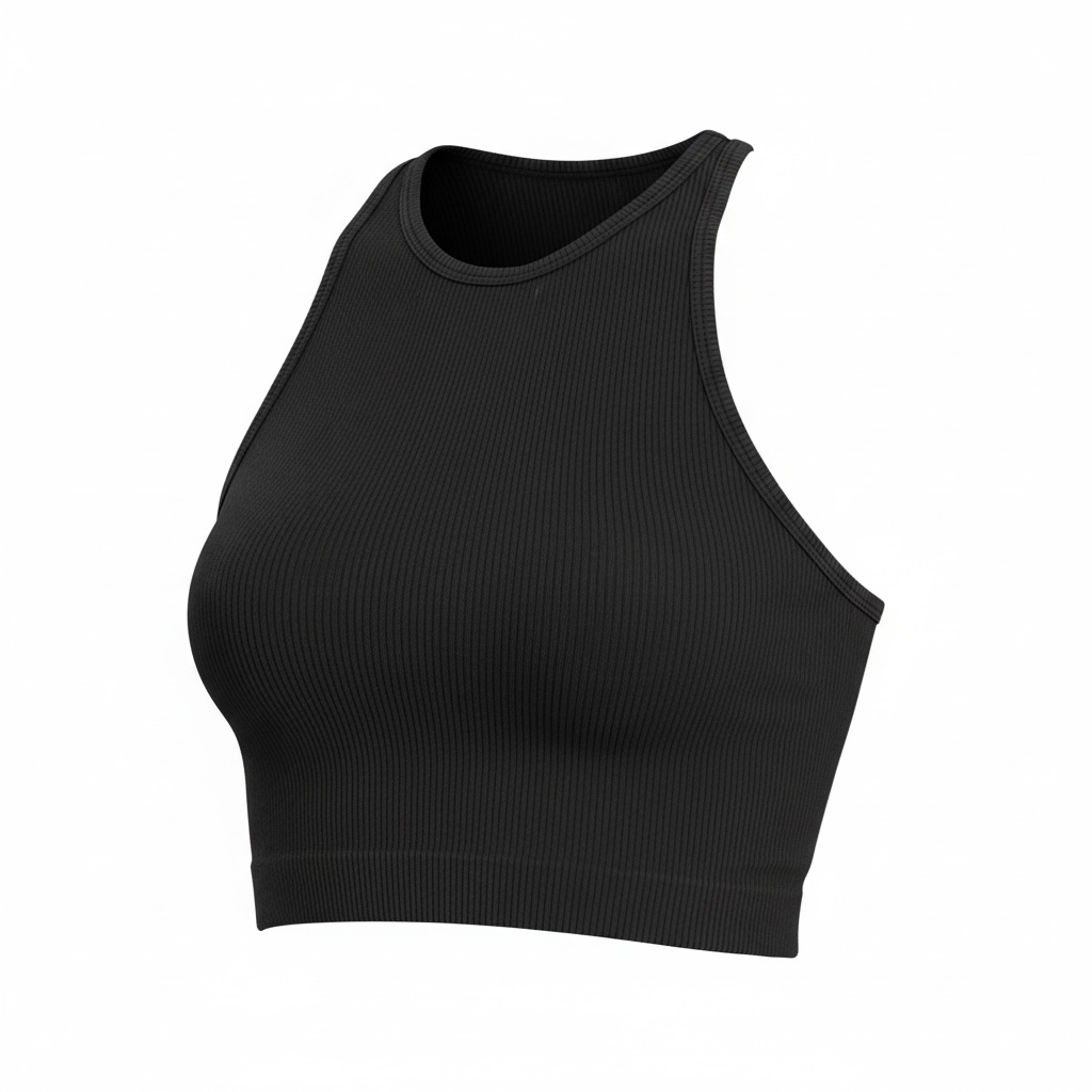 Black ribbed crop top on a white background
