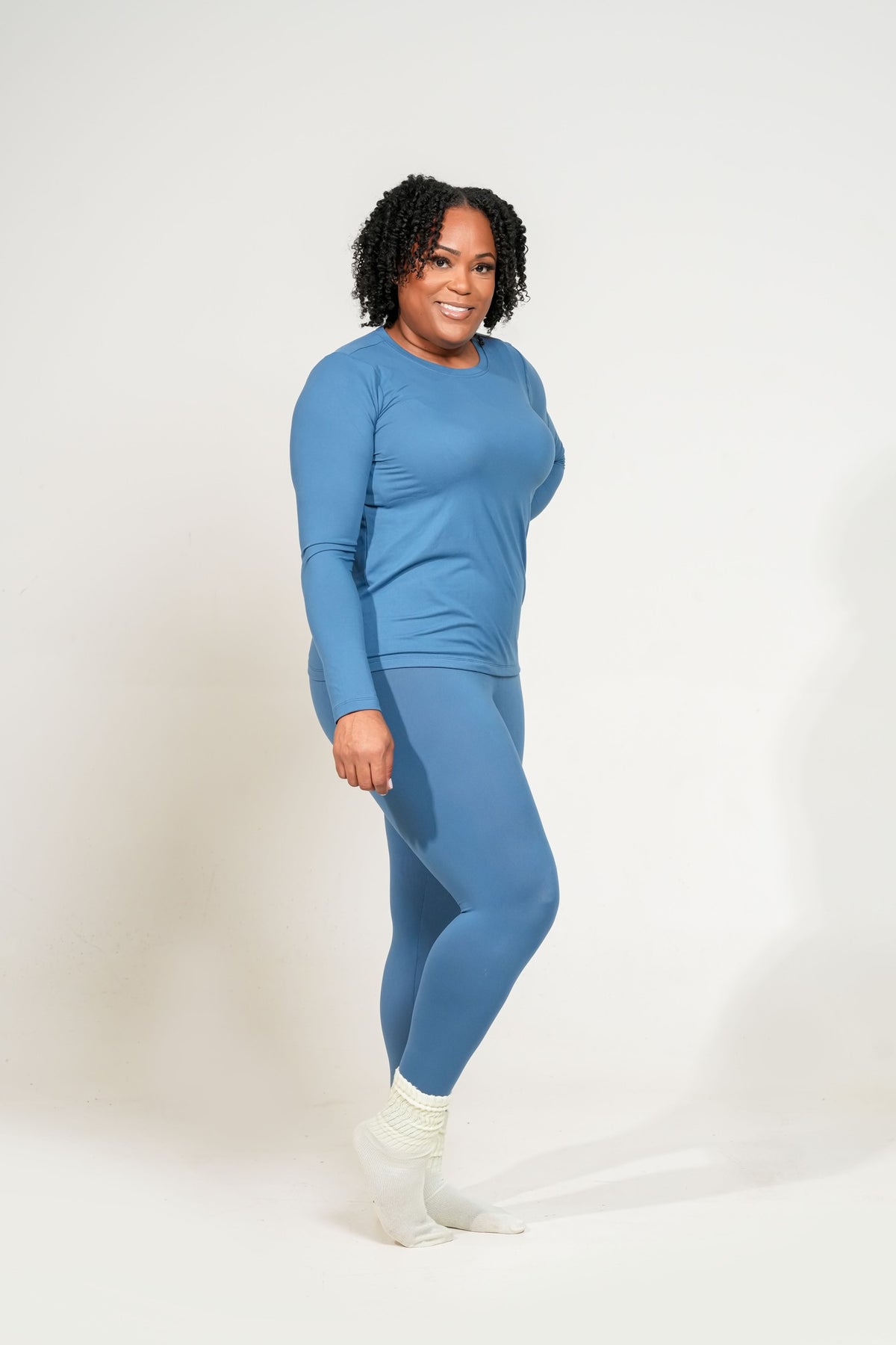 Throw & Go Long-Sleeve Round-Neck Leggings Set (Dusty Blue)