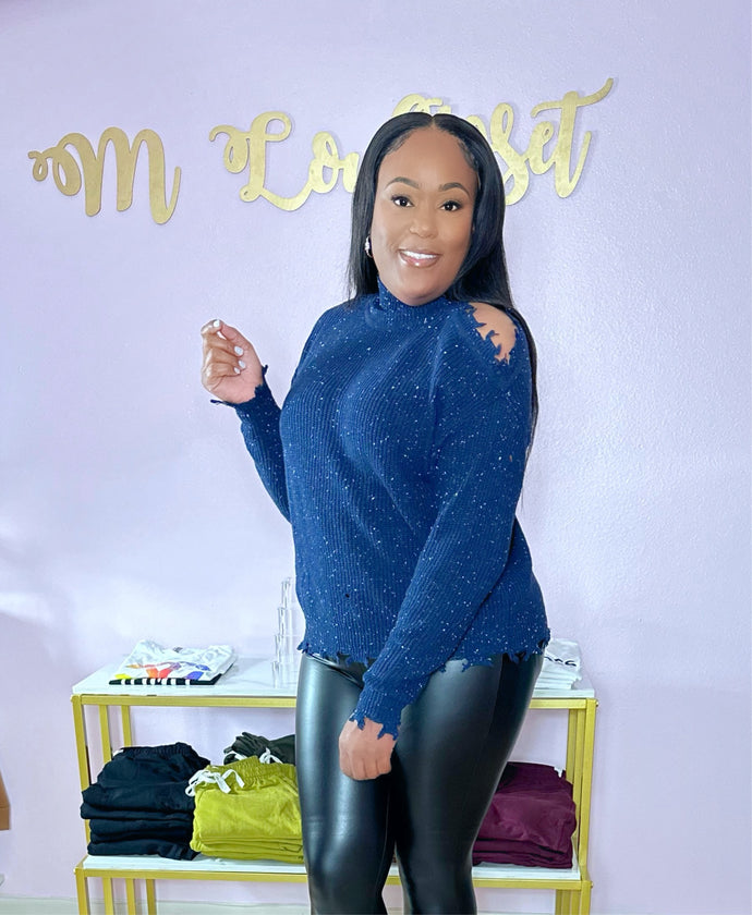Cutout Turtleneck Speckled Sweater