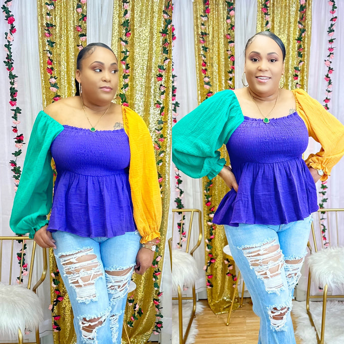 Mardi Gras Ballon Color Block Top