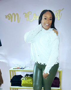 Cutout Turtleneck Speckled Sweater